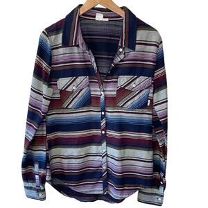 Roxy Western Wear Blue & Purple Striped Button Up Collared Long Sleeve Top Med
